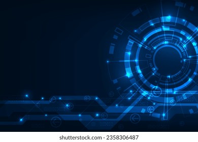 La tecnología de círculo de color digital vectorial adstrate fondo de luz azul.