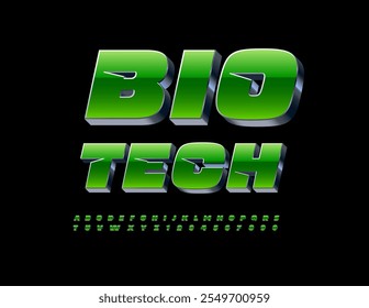 Vector digital icon Bio Tech. Green and Silver Unique Font. Trendy Cool  Alphabet Letters and Numbers set