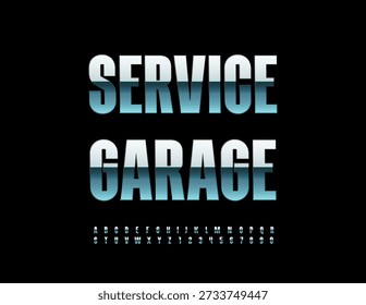 Vetor Digital ícone Service Garage. Fonte de aço elegante. Conjunto de Letras e Números do Alfabeto Metálico Reflexivo