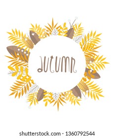 vector digital illustration of an autumn floral wreath augmented with Autumn sign.