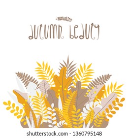 vector digital illustration of an autumn floral composition in trendy colors. Augmented with positive sign.