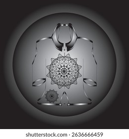 Vector digital illustration featuring a black and white mandala design on an ethnic or contemporary style garment. This symmetrical composition gives an elegant and artistic impression.