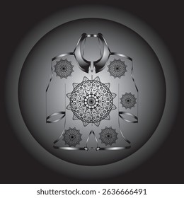 Vector digital illustration featuring a black and white mandala design on an ethnic or contemporary style garment. This symmetrical composition gives an elegant and artistic impression.