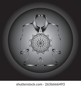 Vector digital illustration featuring a black and white mandala design on an ethnic or contemporary style garment. This symmetrical composition gives an elegant and artistic impression.