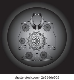 Vector digital illustration featuring a black and white mandala design on an ethnic or contemporary style garment. This symmetrical composition gives an elegant and artistic impression.