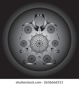 Vector digital illustration featuring a black and white mandala design on an ethnic or contemporary style garment. This symmetrical composition gives an elegant and artistic impression.