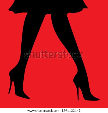 vector digital illustration female sexy legs in heels in a skirt on a red background