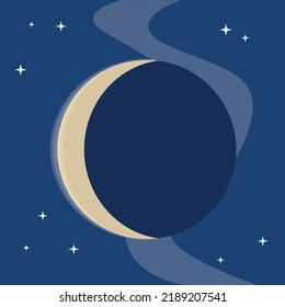 Ilustración digital vectorial de una luna nueva brillante, satelita del planeta Tierra, en el fondo del cielo nocturno para las artes, postales, sitios web, libros astronómicos, etc.