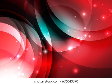 Vector digital illustration, glowing waves and circles