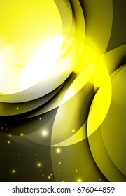 Vector digital illustration, glowing waves and circles