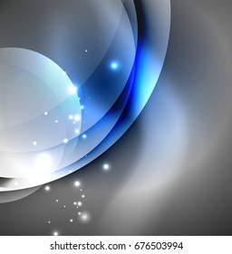 Vector digital illustration, glowing waves and circles