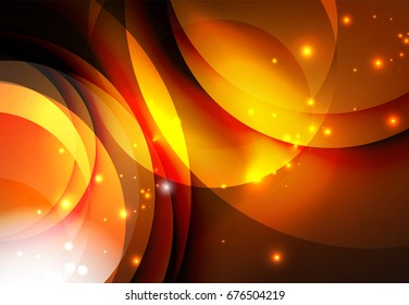Vector digital illustration, glowing waves and circles