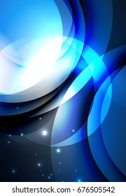 Vector digital illustration, glowing waves and circles
