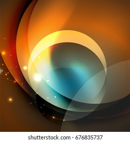 Vector digital illustration, glowing waves and circles