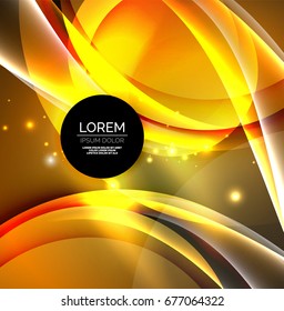 Vector digital illustration, glowing waves and circles