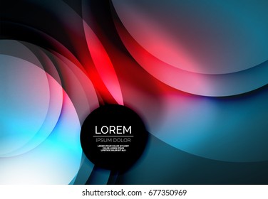 Vector digital illustration, glowing waves and circles