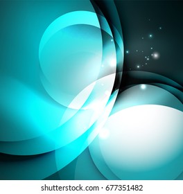 Vector digital illustration, glowing waves and circles