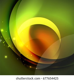 Vector digital illustration, glowing waves and circles