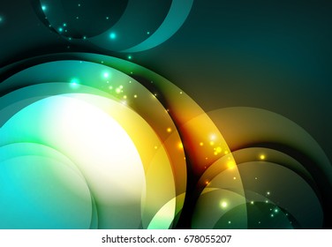 Vector digital illustration, glowing waves and circles