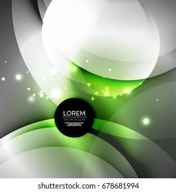 Vector digital illustration, glowing waves and circles