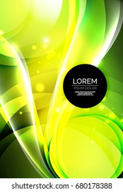 Vector digital illustration, glowing waves and circles