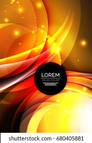 Vector digital illustration, glowing waves and circles