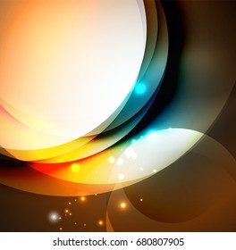 Vector digital illustration, glowing waves and circles