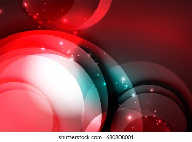 Vector digital illustration, glowing waves and circles