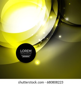 Vector digital illustration, glowing waves and circles