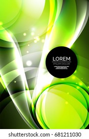 Vector digital illustration, glowing waves and circles