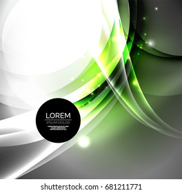 Vector digital illustration, glowing waves and circles