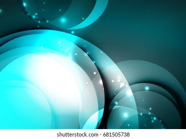 Ilustración digital vectorial, ondas y círculos brillantes