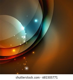 Ilustración digital vectorial, ondas y círculos brillantes