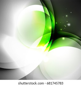 Ilustración digital vectorial, ondas y círculos brillantes