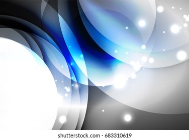Ilustración digital vectorial, ondas y círculos brillantes