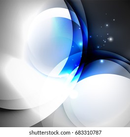 Vector digital illustration, glowing waves and circles