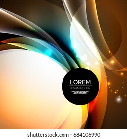 Vector digital illustration, glowing waves and circles