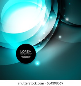 Vector digital illustration, glowing waves and circles