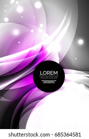 Vector digital illustration, glowing waves and circles