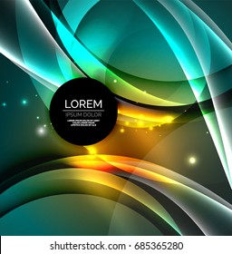 Vector digital illustration, glowing waves and circles
