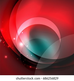 Vector digital illustration, glowing waves and circles