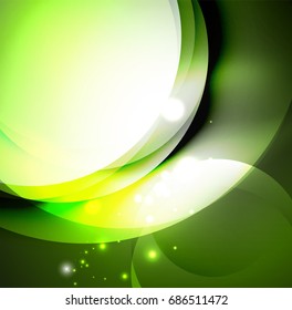 Vector digital illustration, glowing waves and circles