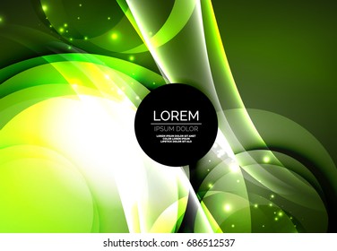 Vector digital illustration, glowing waves and circles