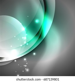 Vector digital illustration, glowing waves and circles
