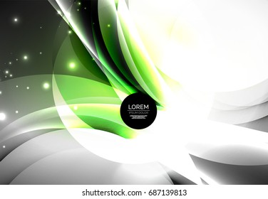 Vector digital illustration, glowing waves and circles