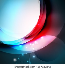 Vector digital illustration, glowing waves and circles