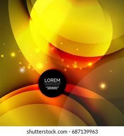 Vector digital illustration, glowing waves and circles