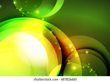 Vector digital illustration, glowing waves and circles