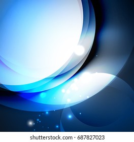 Vector digital illustration, glowing waves and circles