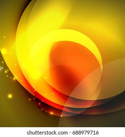Vector digital illustration, glowing waves and circles